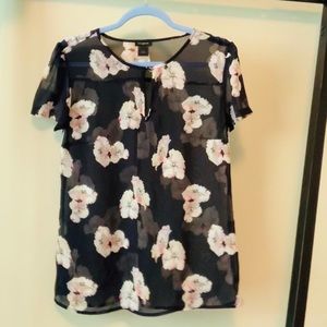 Adorable sheer floral keyhole blouse